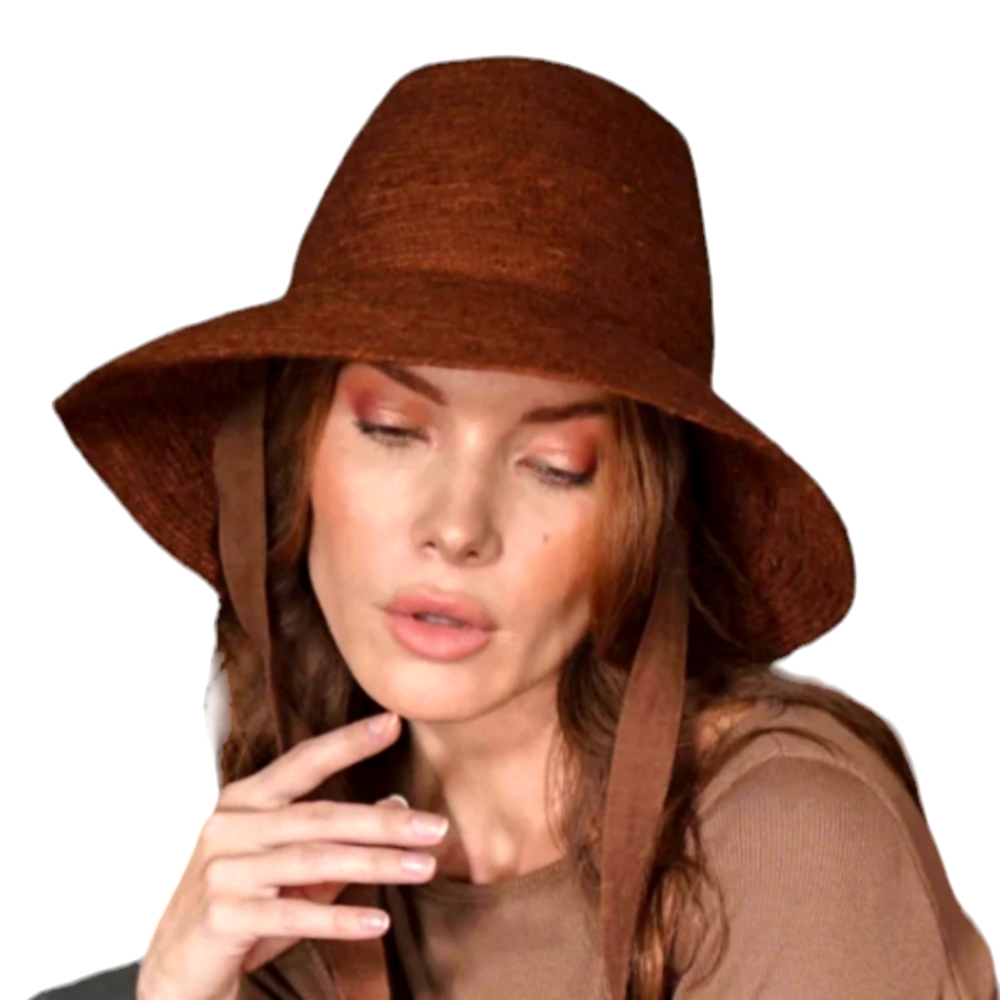 BRUNNA CO Hat MEG Jute Straw Woven Burnt Sienna Brown Linen Summer Beach